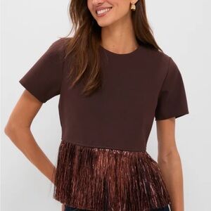Chic Brown Fringe Short Sleeve Top